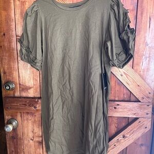 Eloquii Khaki Ruffle Sleeve Dress